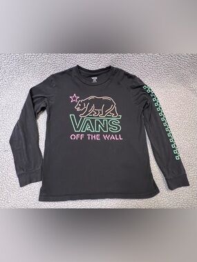 Vans Long Sleeve Shirt Boys Size Large Graphic Print  Black And Green